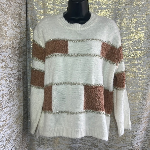 Vintage🧚♀️Compañía Fantástica Colorblock Glitter Strip Sweater Size S - Picture 3 of 16